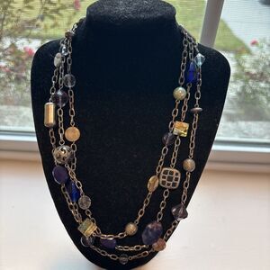 Vintage Lia Sophia Necklace Triple Strand Layered Beaded Silver Tone Faux Pearl